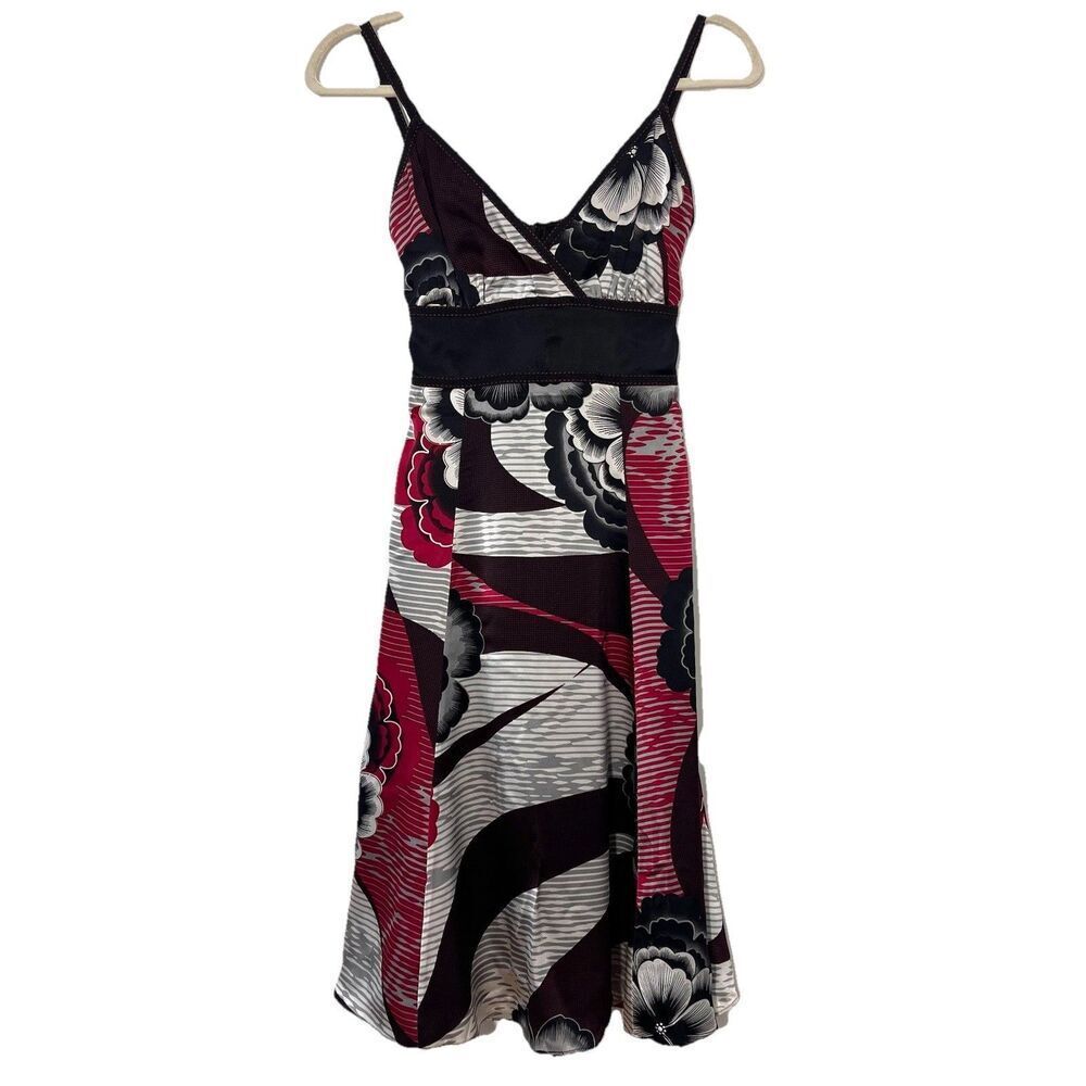 Ted Baker Babydoll‎ Dress Size 1 Silk Sleeveless Floral Geometric Event Fairy